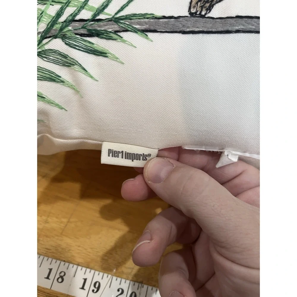 Pier 1‎ Monkey Palm Trees Throw Pillow 20x12 Green Brown Embroidered Tassels